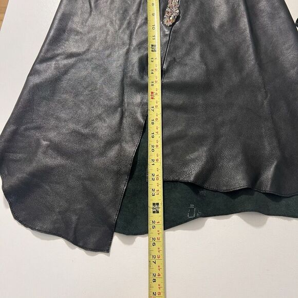 Y2K Genuine Leather Skirt Womens Asymmetric Beaded Front Slit Black Size 6 - Picture 8 of 9